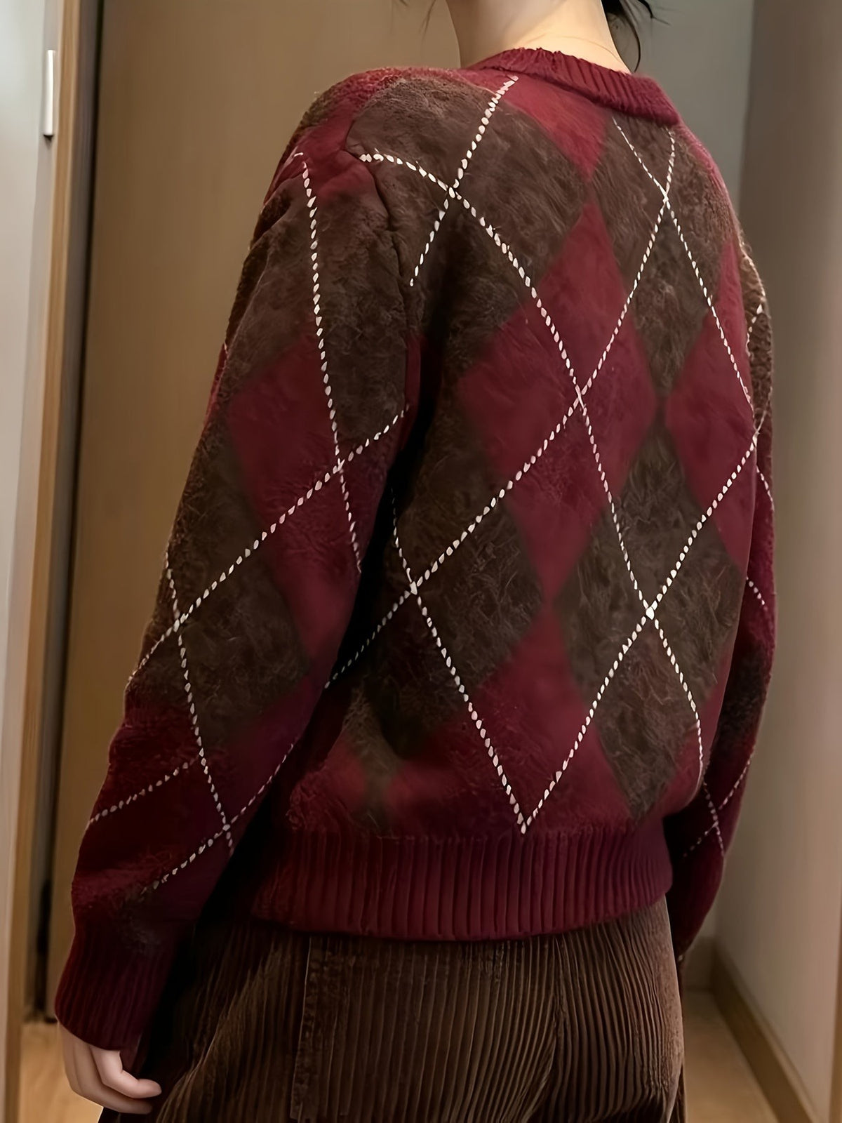 Pull à col rond à motif losange pour femme