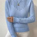 Pull à col rond en tricot pointelle chaud pour femme