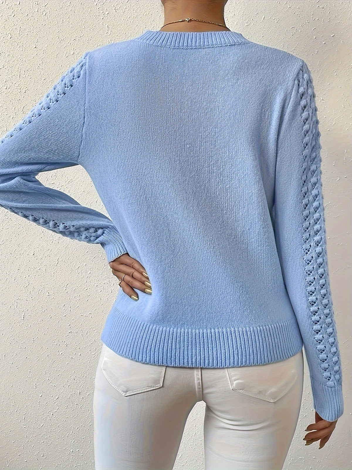 Pull à col rond en tricot pointelle chaud pour femme