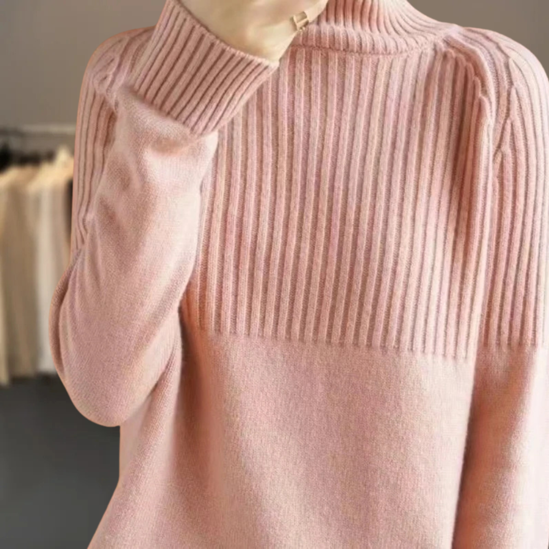 Pull à col roulé et manches côtelées pour femme