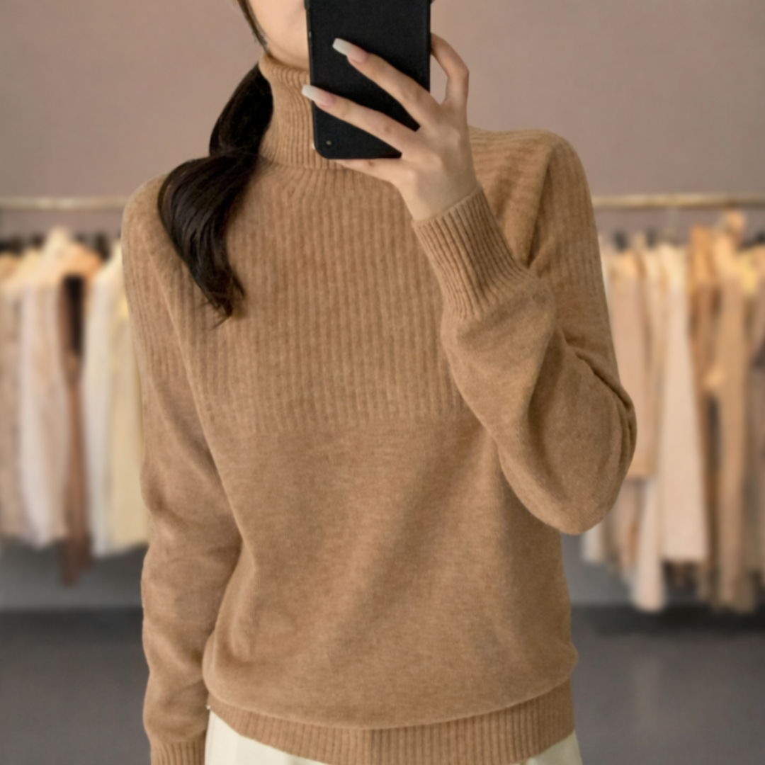 Pull à col roulé et manches côtelées pour femme