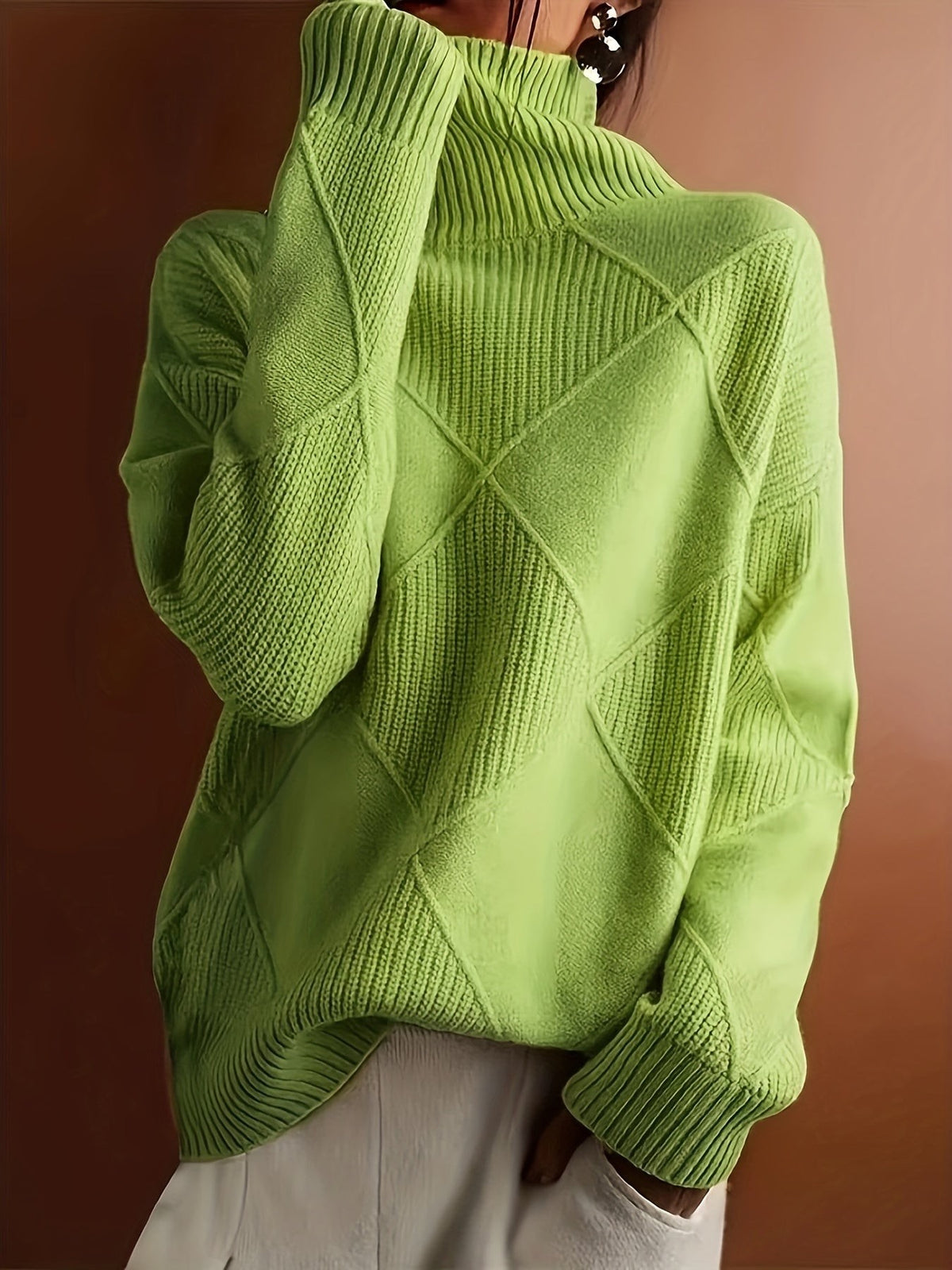 Pull à col roulé texturé à motif losange pour femme