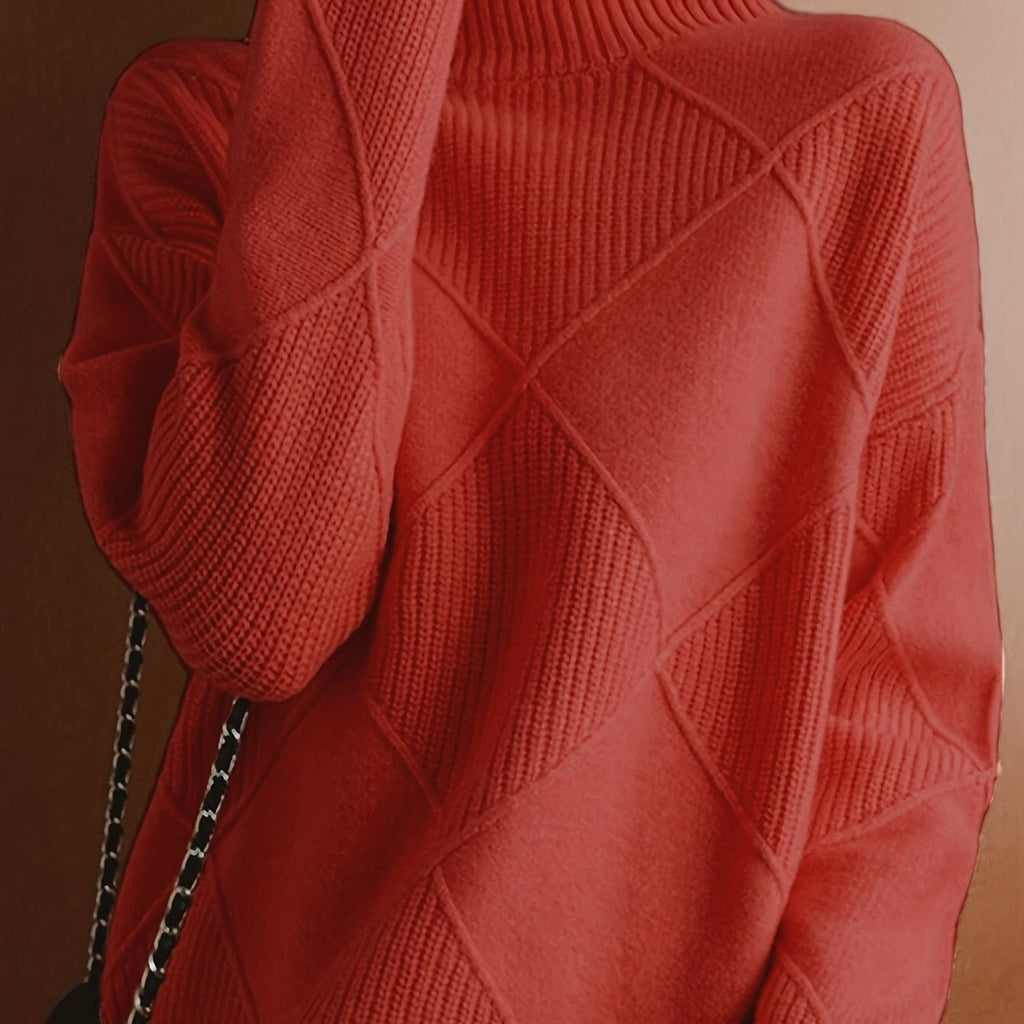 Pull à col roulé texturé à motif losange pour femme