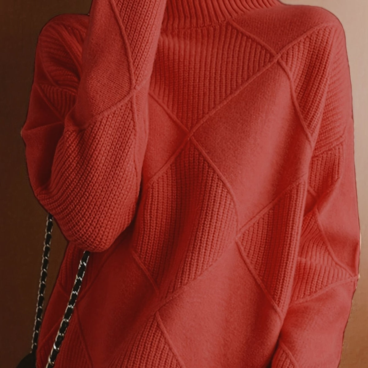 Pull à col roulé texturé à motif losange pour femme