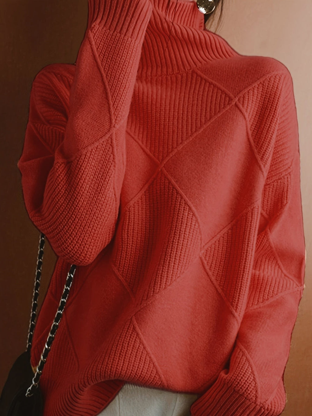 Pull à col roulé texturé à motif losange pour femme
