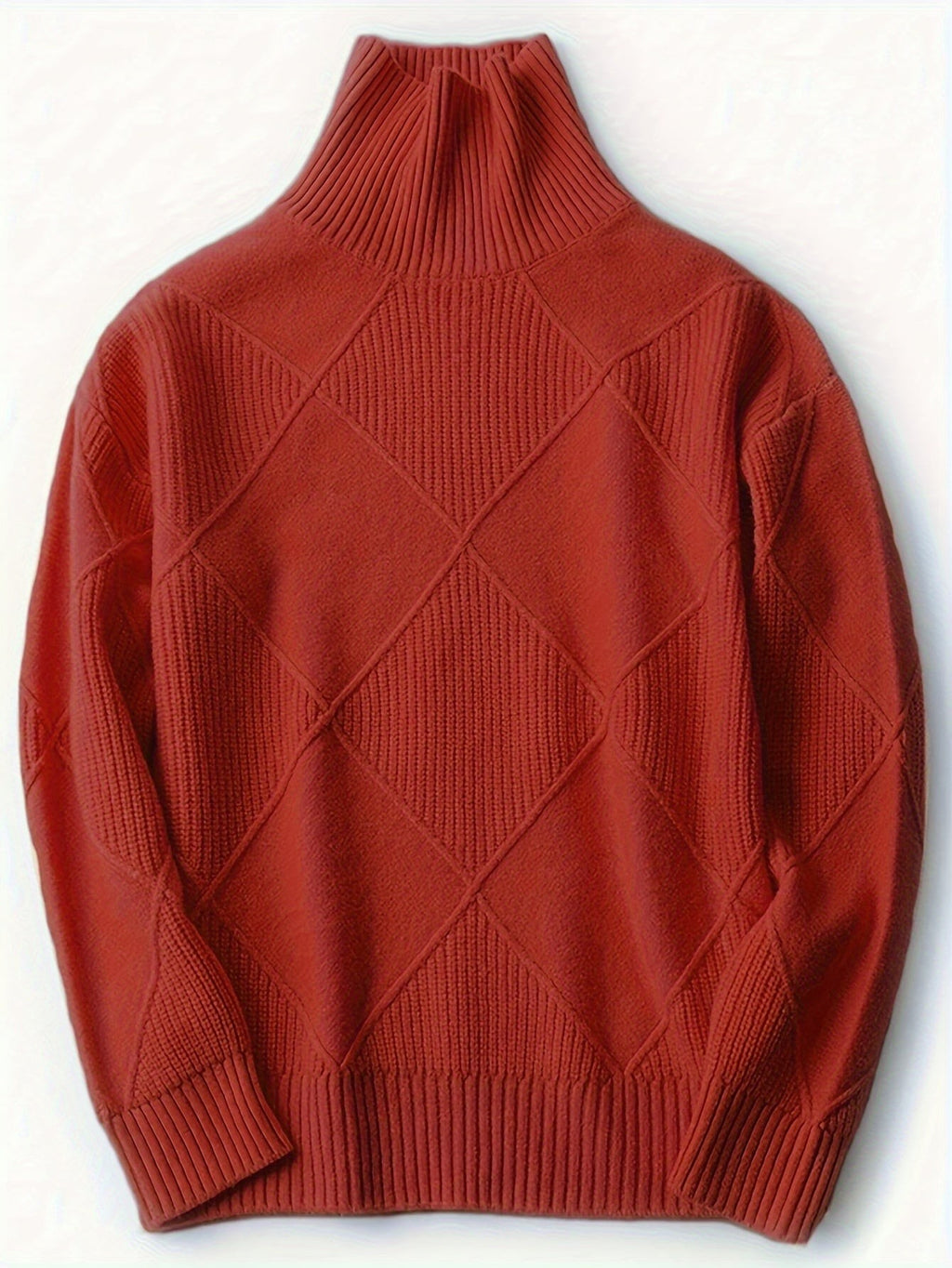 Pull à col roulé texturé à motif losange pour femme