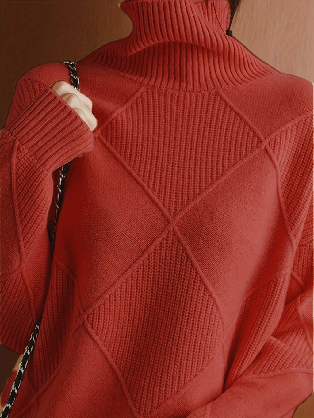 Pull à col roulé texturé à motif losange pour femme