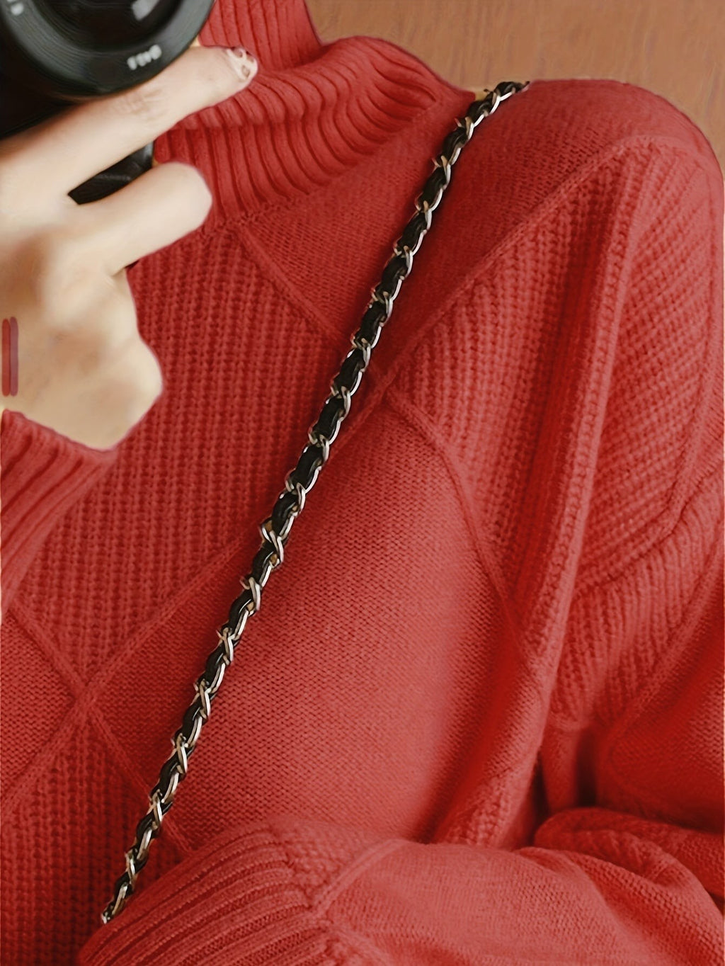 Pull à col roulé texturé à motif losange pour femme