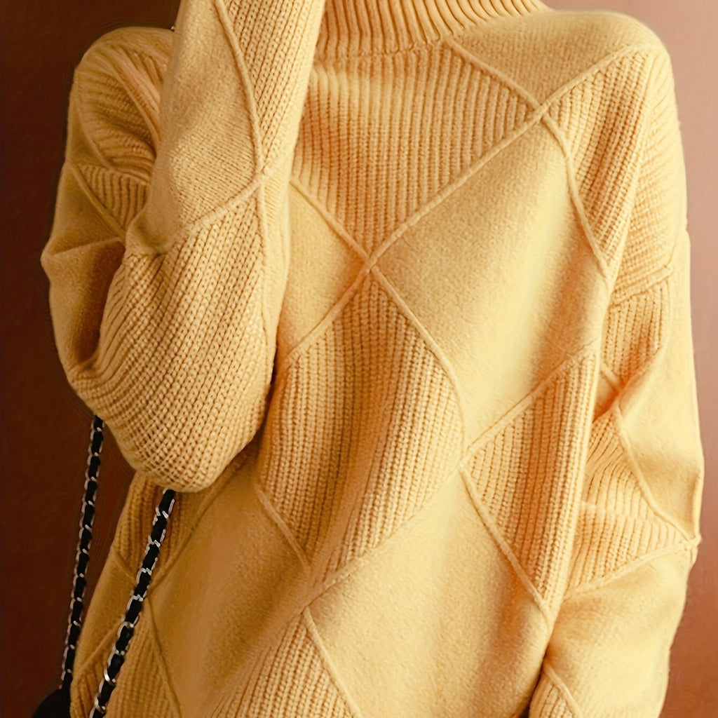 Pull à col roulé texturé à motif losange pour femme