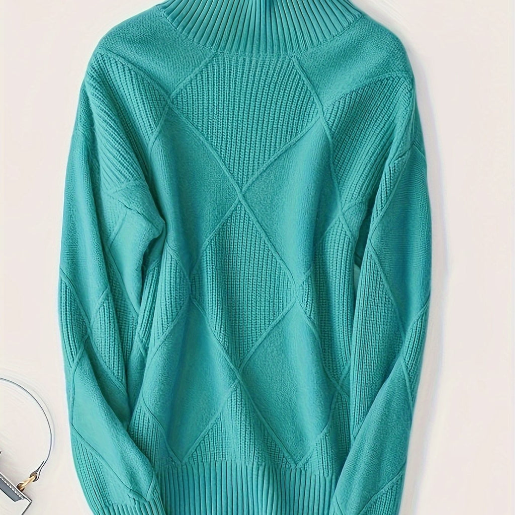 Pull à col roulé texturé à motif losange pour femme