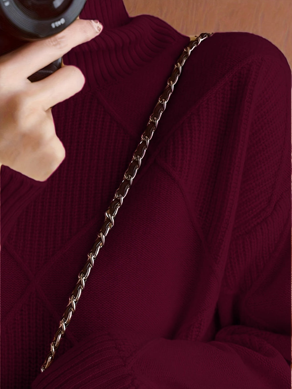 Pull à col roulé texturé à motif losange pour femme
