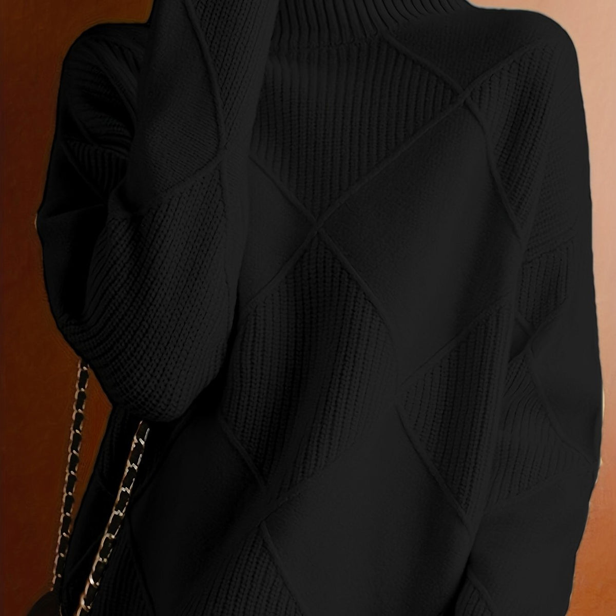 Pull à col roulé texturé à motif losange pour femme