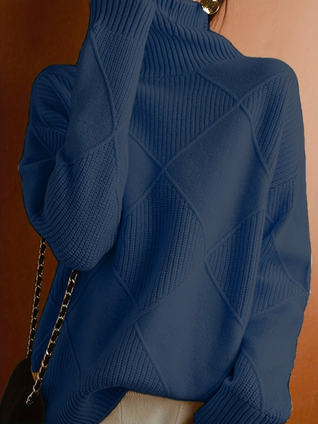 Pull à col roulé texturé à motif losange pour femme