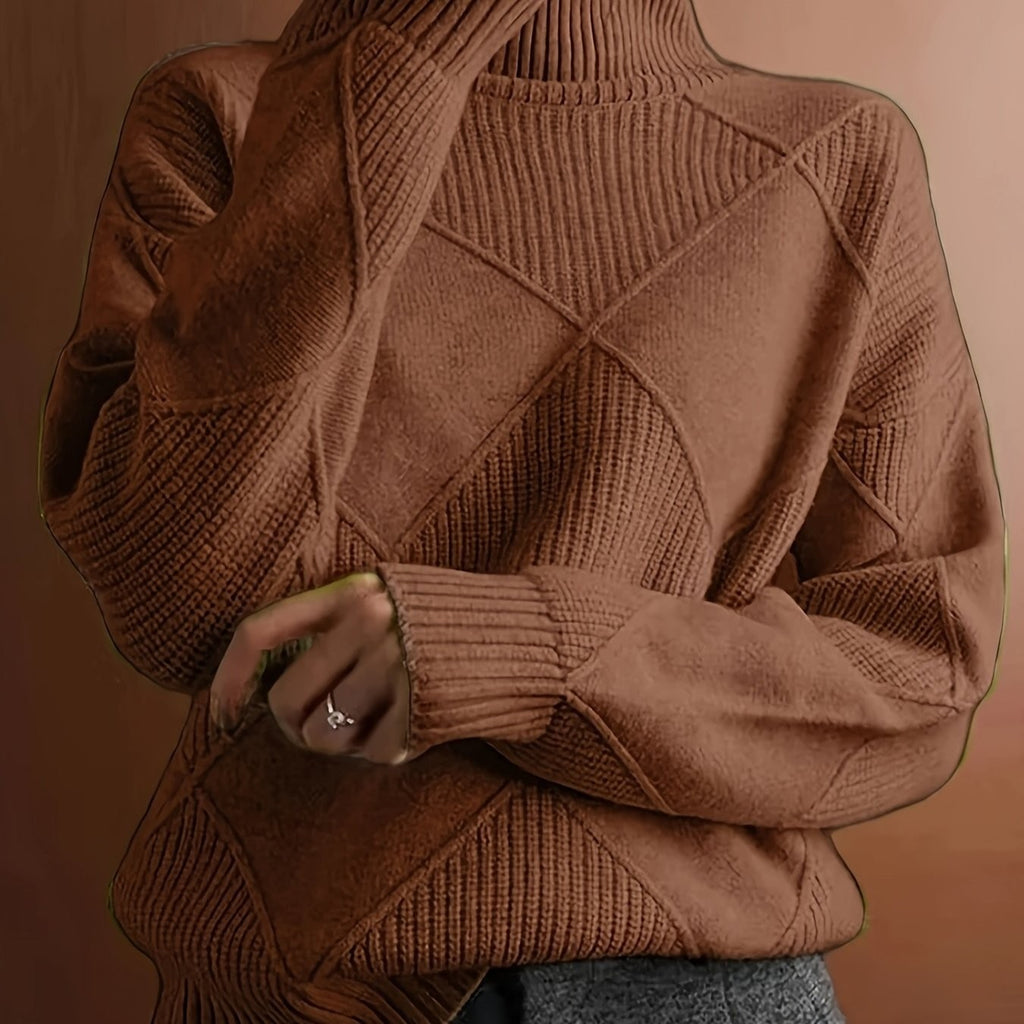 Pull à col roulé texturé à motif losange pour femme