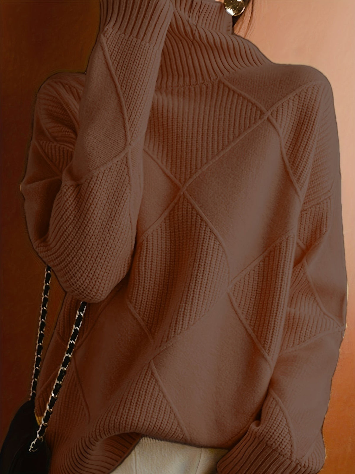 Pull à col roulé texturé à motif losange pour femme