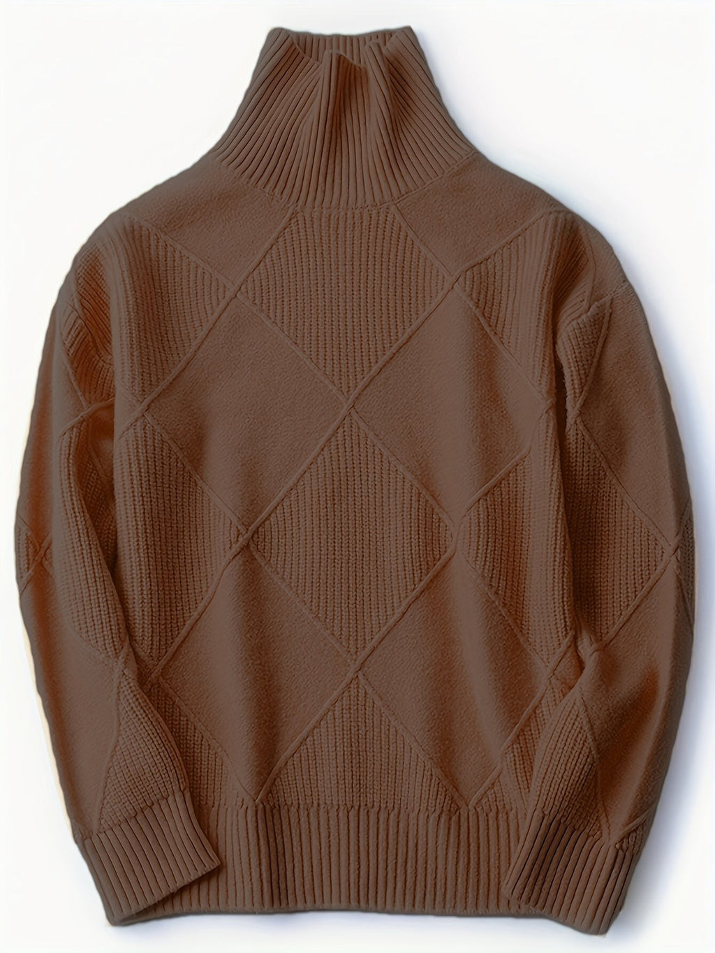 Pull à col roulé texturé à motif losange pour femme