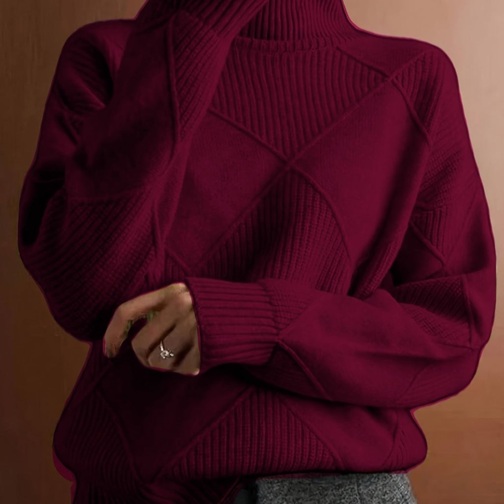 Pull à col roulé texturé à motif losange pour femme