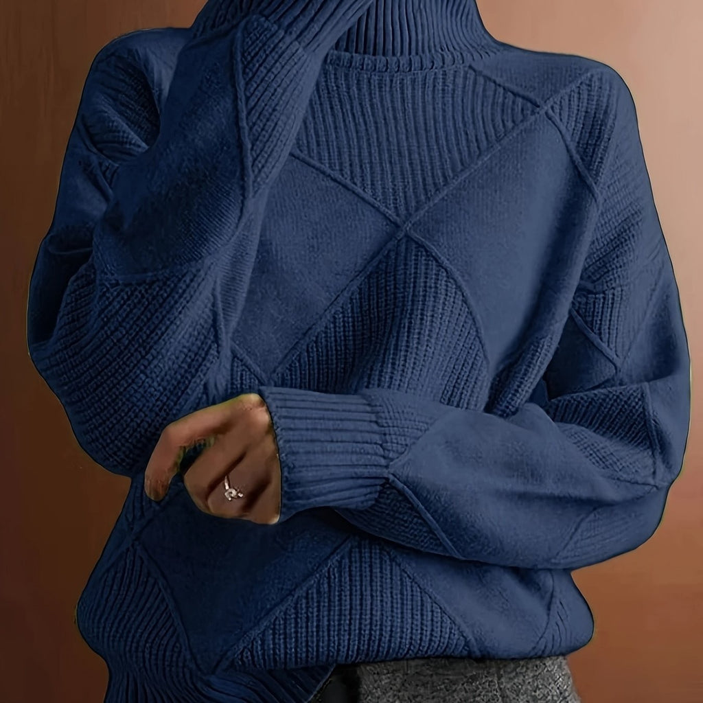 Pull à col roulé texturé à motif losange pour femme