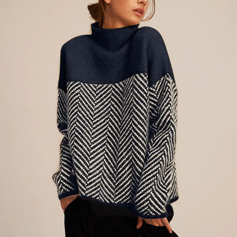 Pull col roulé à motif chevrons pour femme