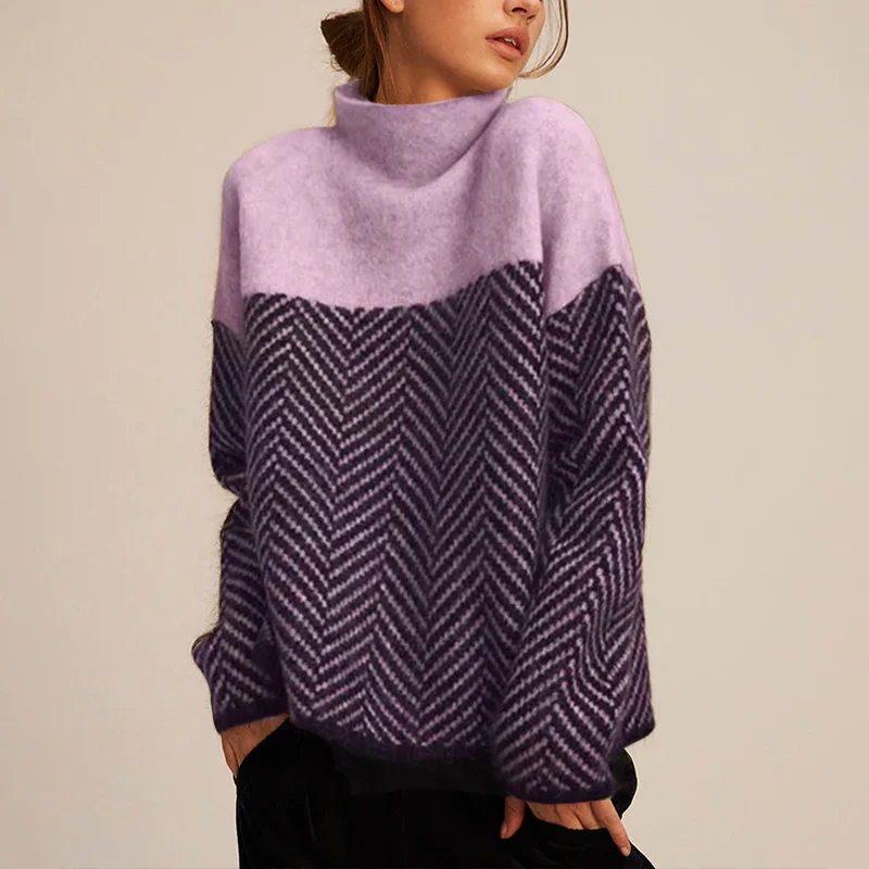 Pull col roulé à motif chevrons pour femme