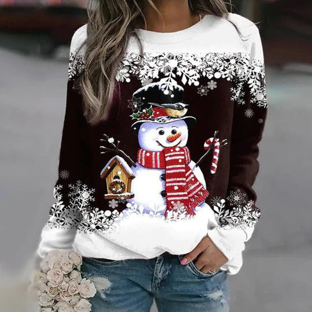 Pull de Noël à motif bonhomme de neige pour femme