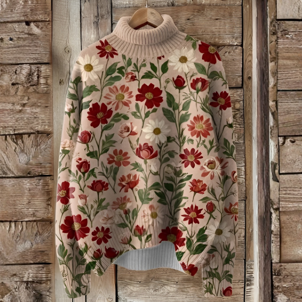 Pull de Noël d'hiver pour femme à motif floral