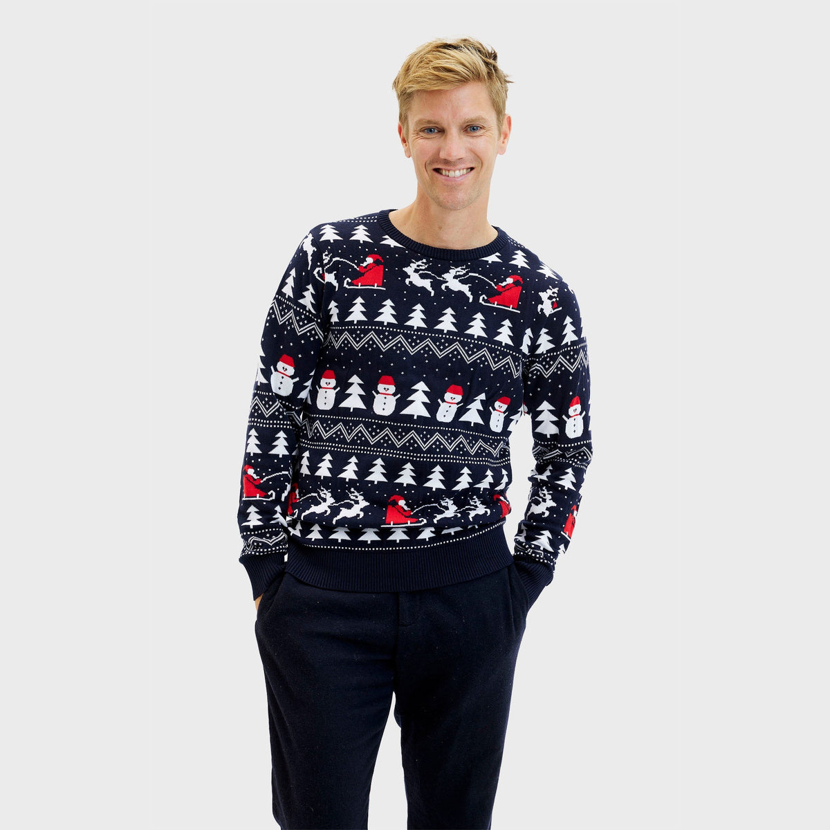 Pull de Noël élégant bleu marine pour homme