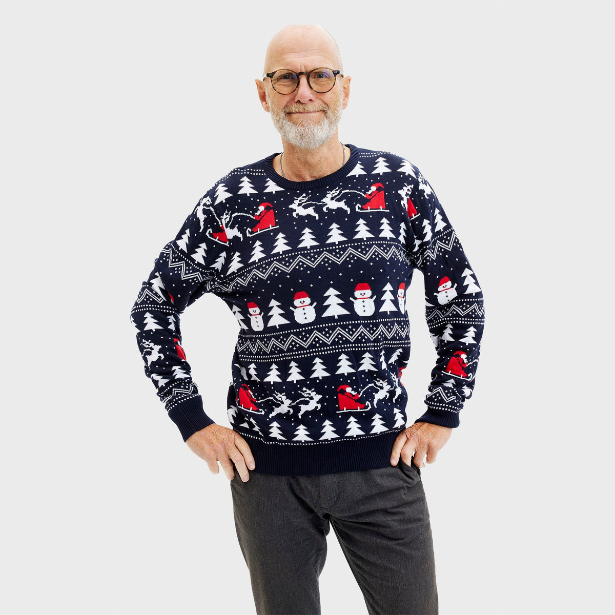 Pull de Noël élégant bleu marine pour homme