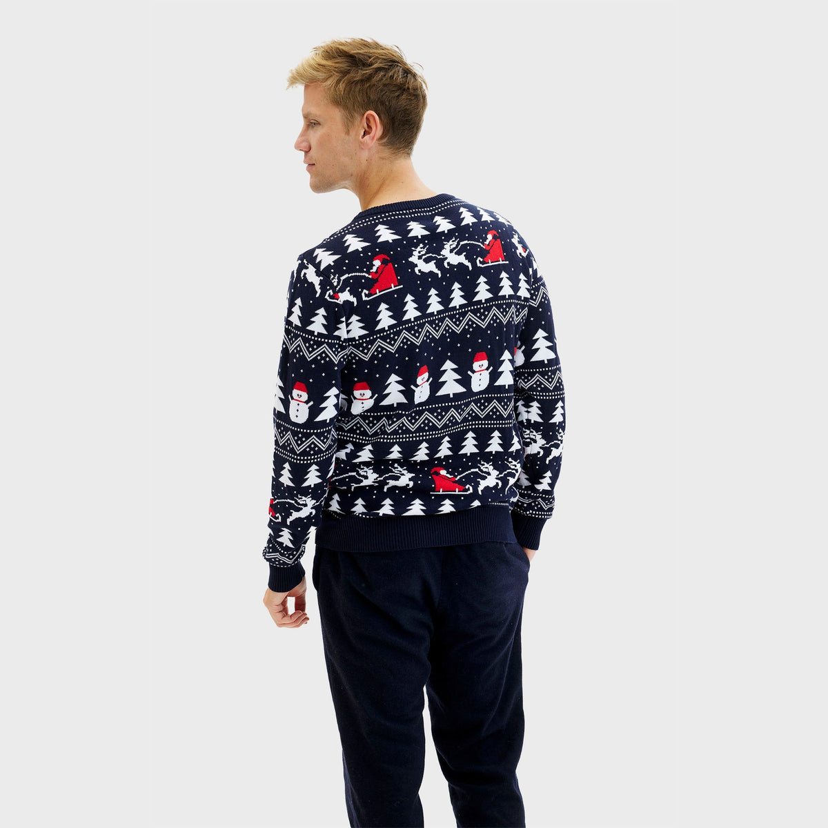 Pull de Noël élégant bleu marine pour homme