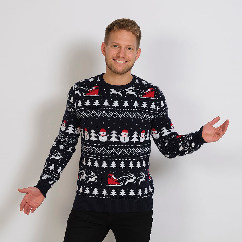 Pull de Noël élégant bleu marine pour homme
