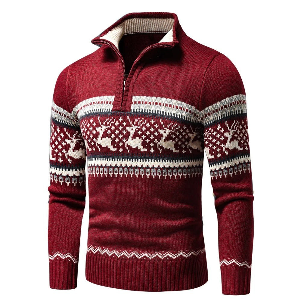 Pull de Noël en maille zippé pour homme, Vêtements d'hiver