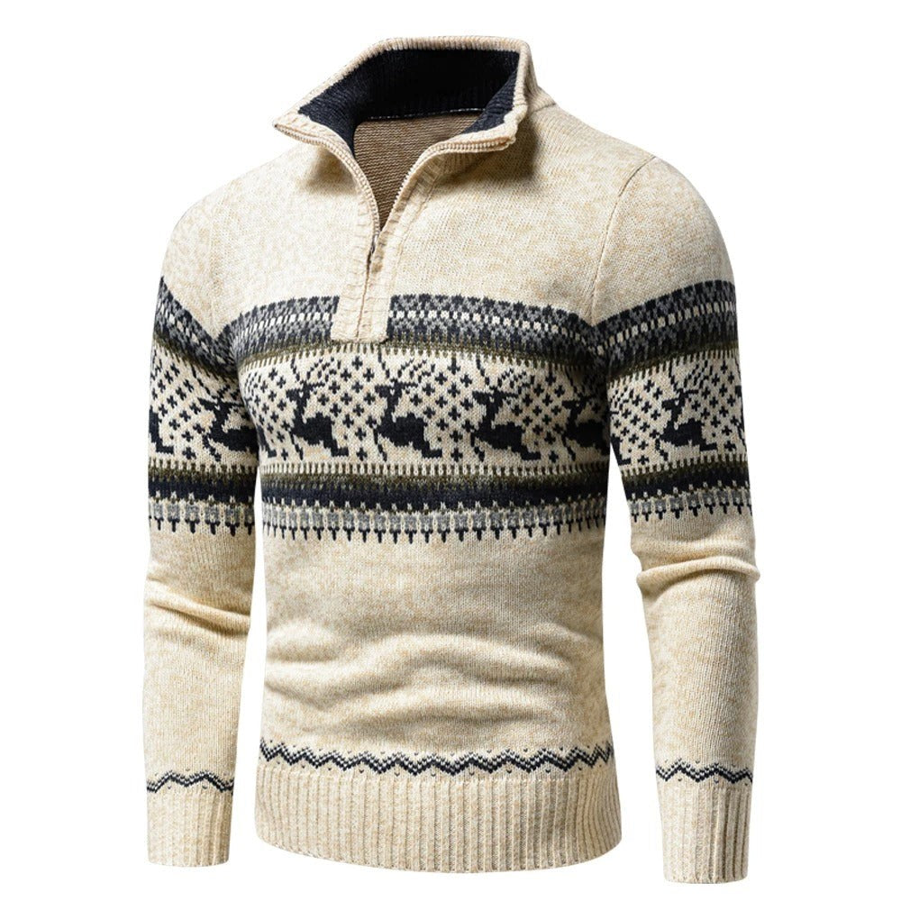 Pull de Noël en maille zippé pour homme, Vêtements d'hiver