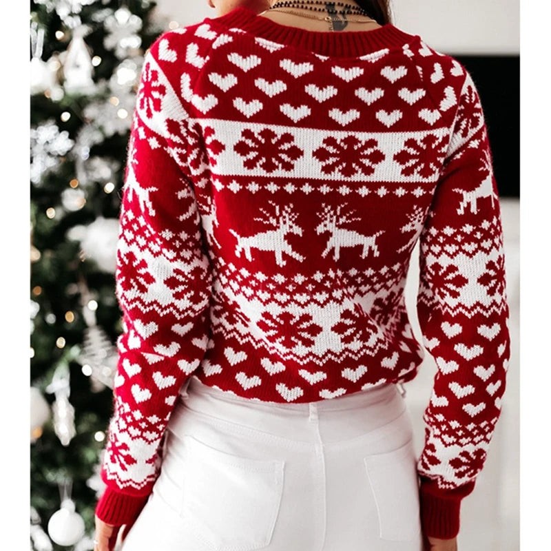 Pull de Noël en tricot doux à motif flocons de neige pour femme, Pour les fêtes