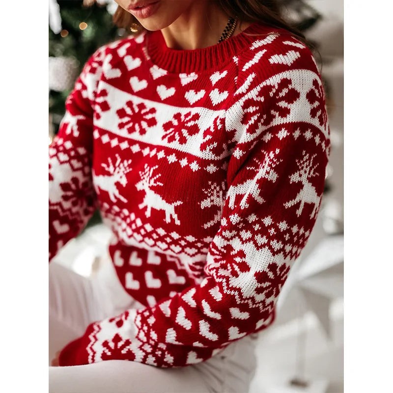 Pull de Noël en tricot doux à motif flocons de neige pour femme, Pour les fêtes
