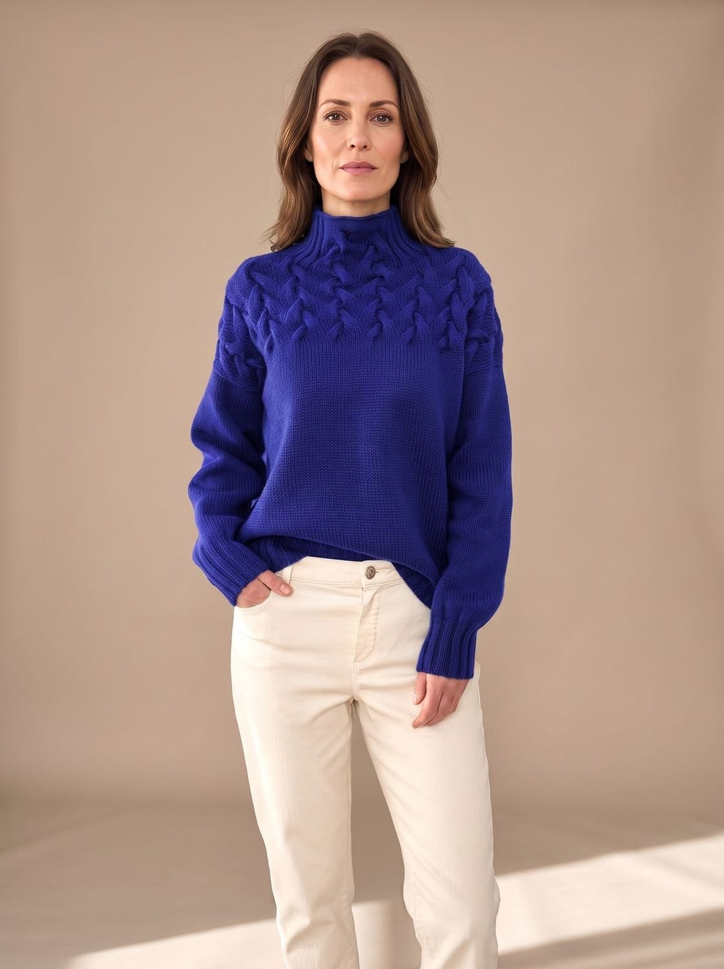 Pull de Noël femme à col roulé en maille torsadée, maille texturée