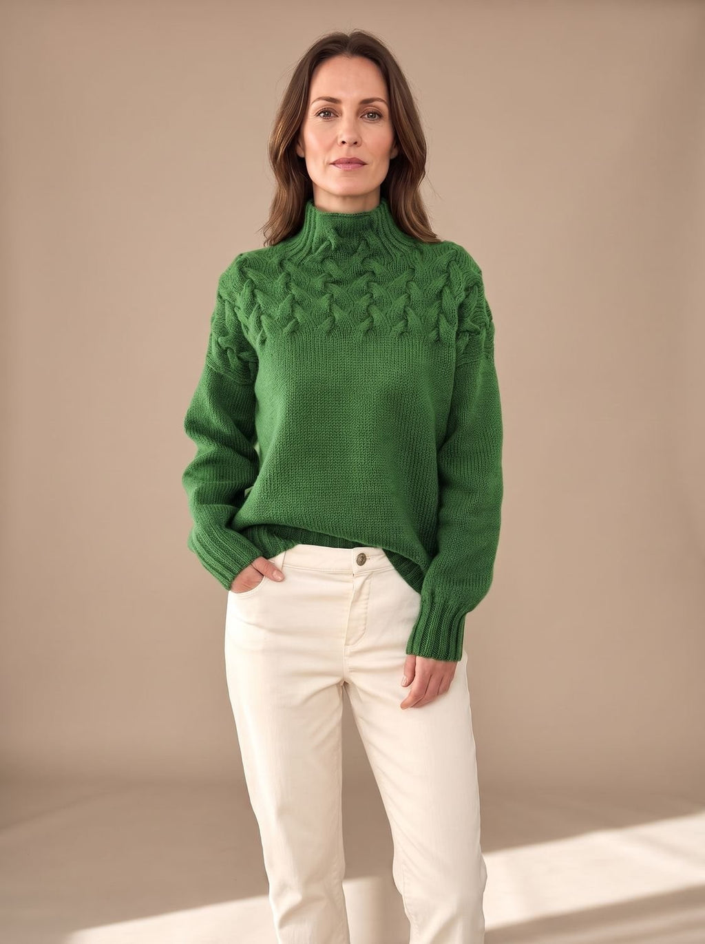 Pull de Noël femme à col roulé en maille torsadée, maille texturée