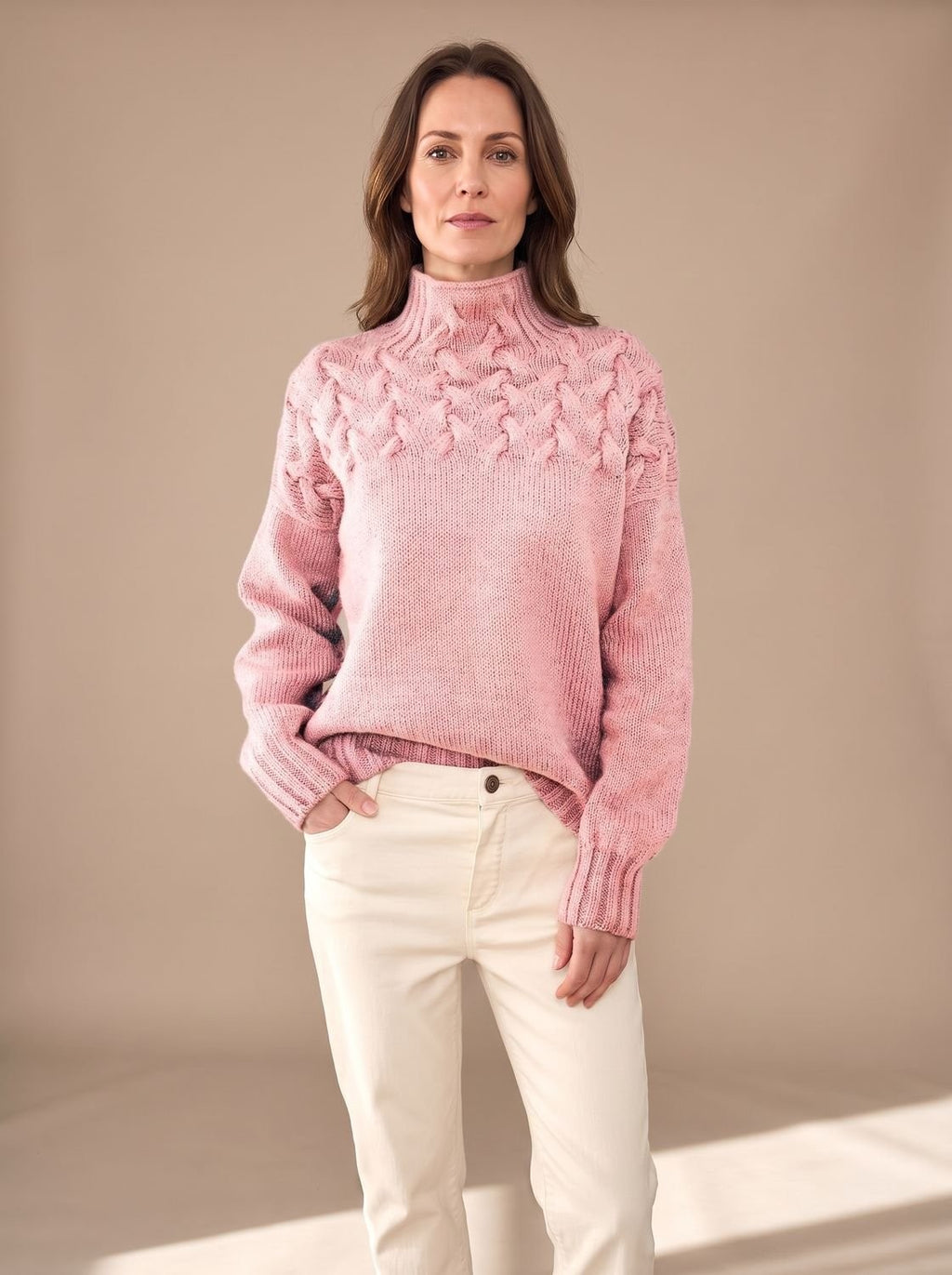 Pull de Noël femme à col roulé en maille torsadée, maille texturée