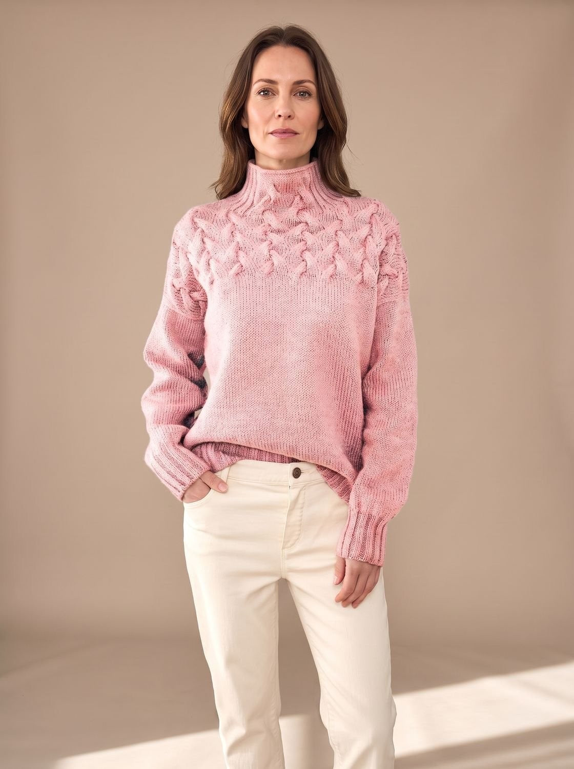 Pull de Noël femme à col roulé en maille torsadée, maille texturée