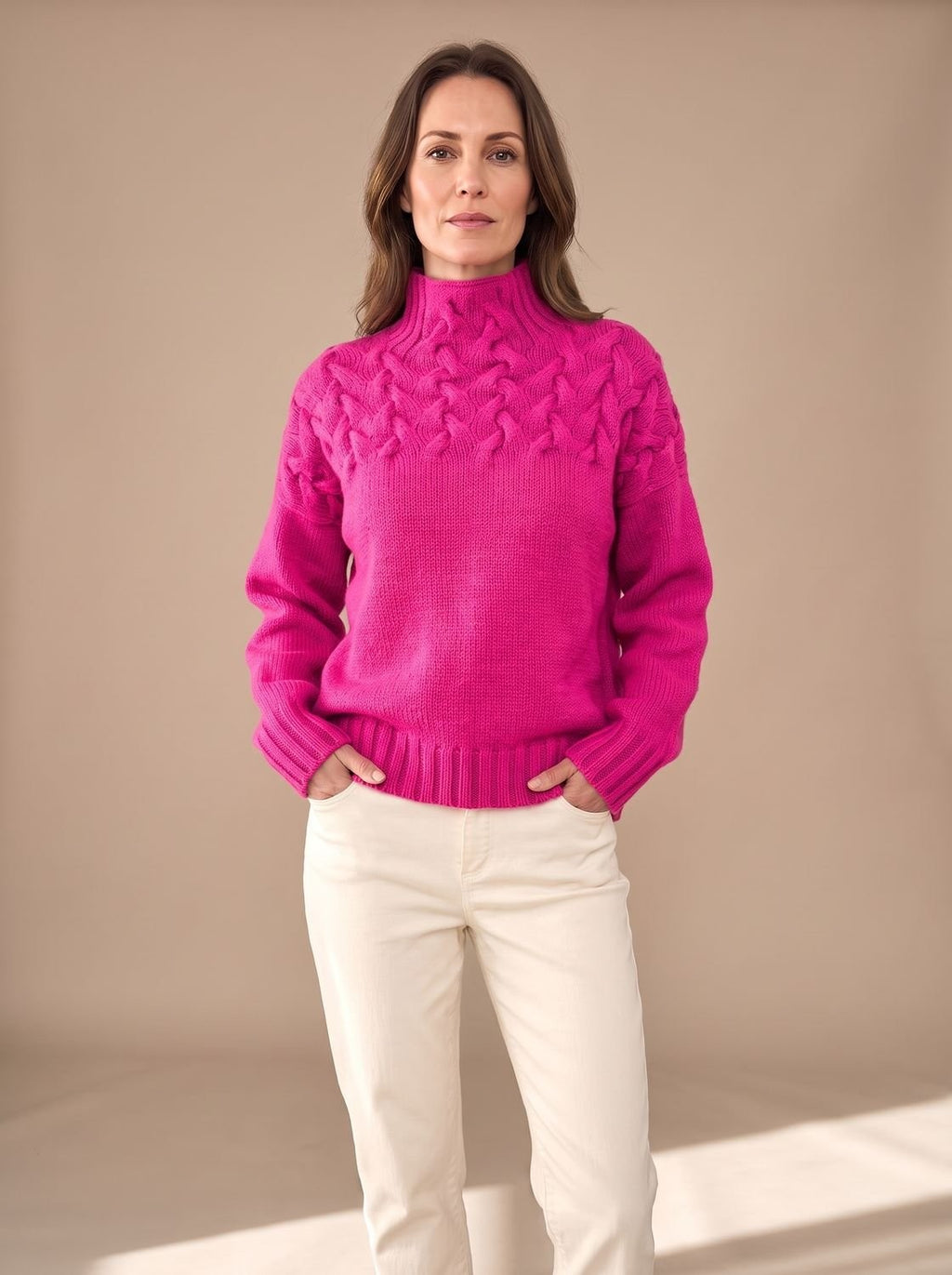 Pull de Noël femme à col roulé en maille torsadée, maille texturée