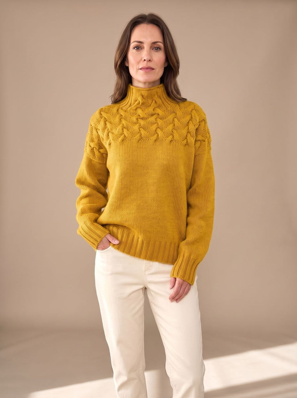 Pull de Noël femme à col roulé en maille torsadée, maille texturée