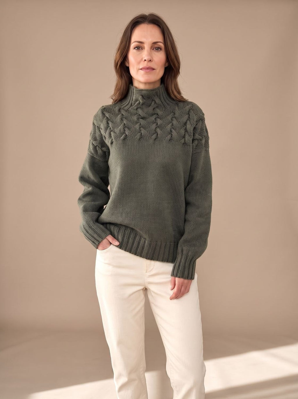 Pull de Noël femme à col roulé en maille torsadée, maille texturée