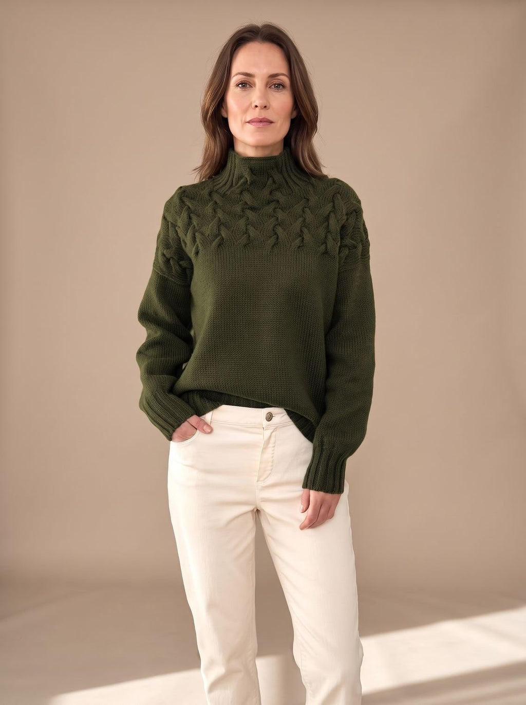 Pull de Noël femme à col roulé en maille torsadée, maille texturée