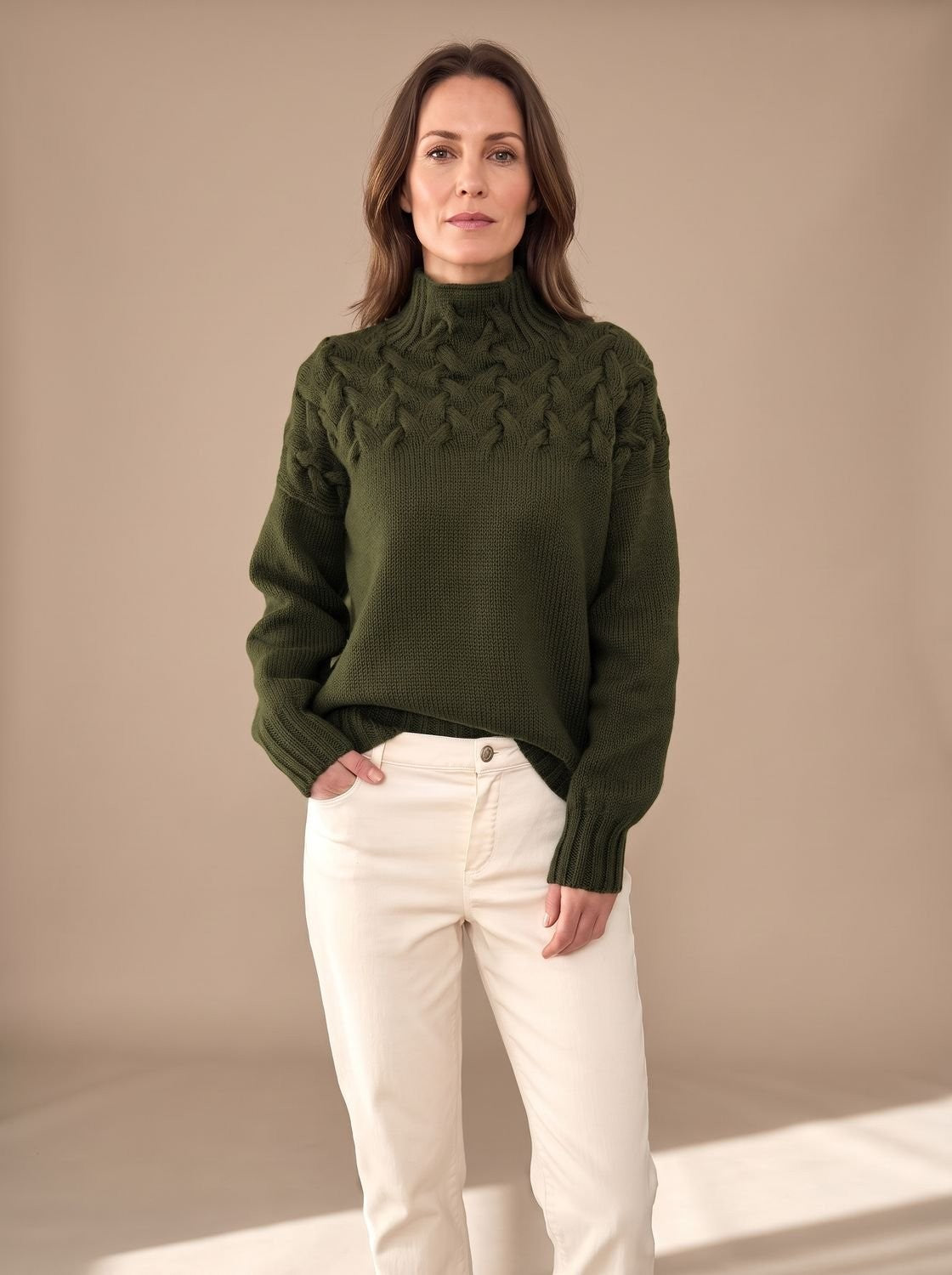 Pull de Noël femme à col roulé en maille torsadée, maille texturée