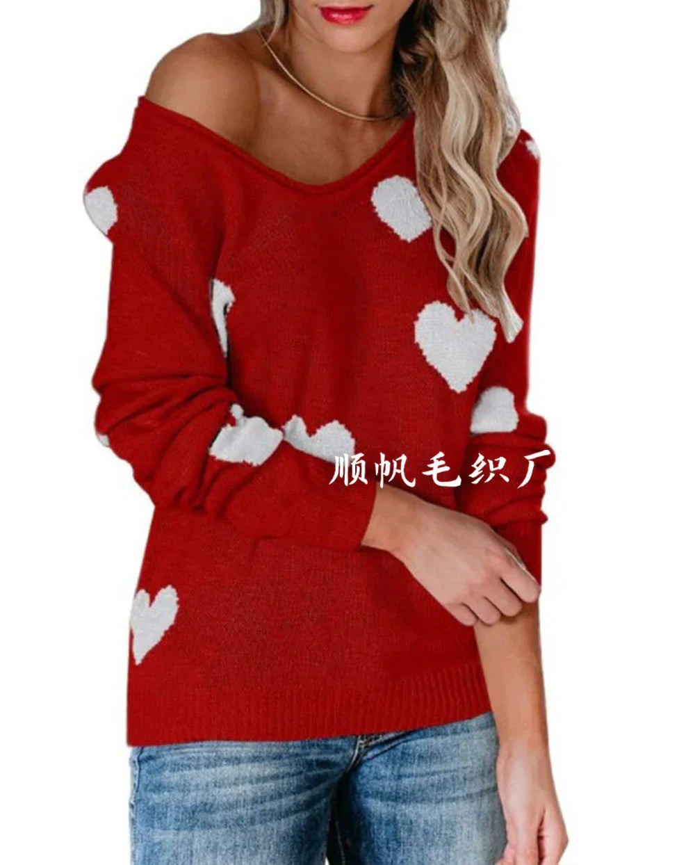 Pull de Noël femme à motif cœur