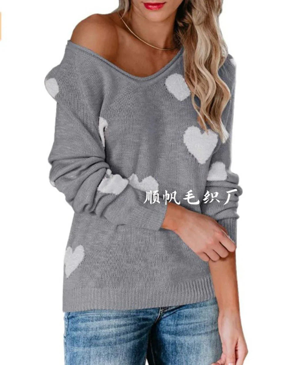 Pull de Noël femme à motif cœur
