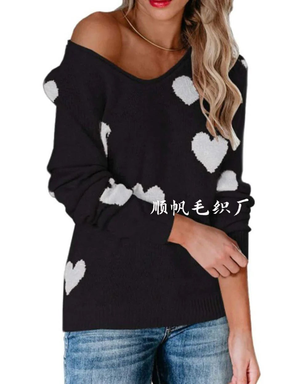 Pull de Noël femme à motif cœur