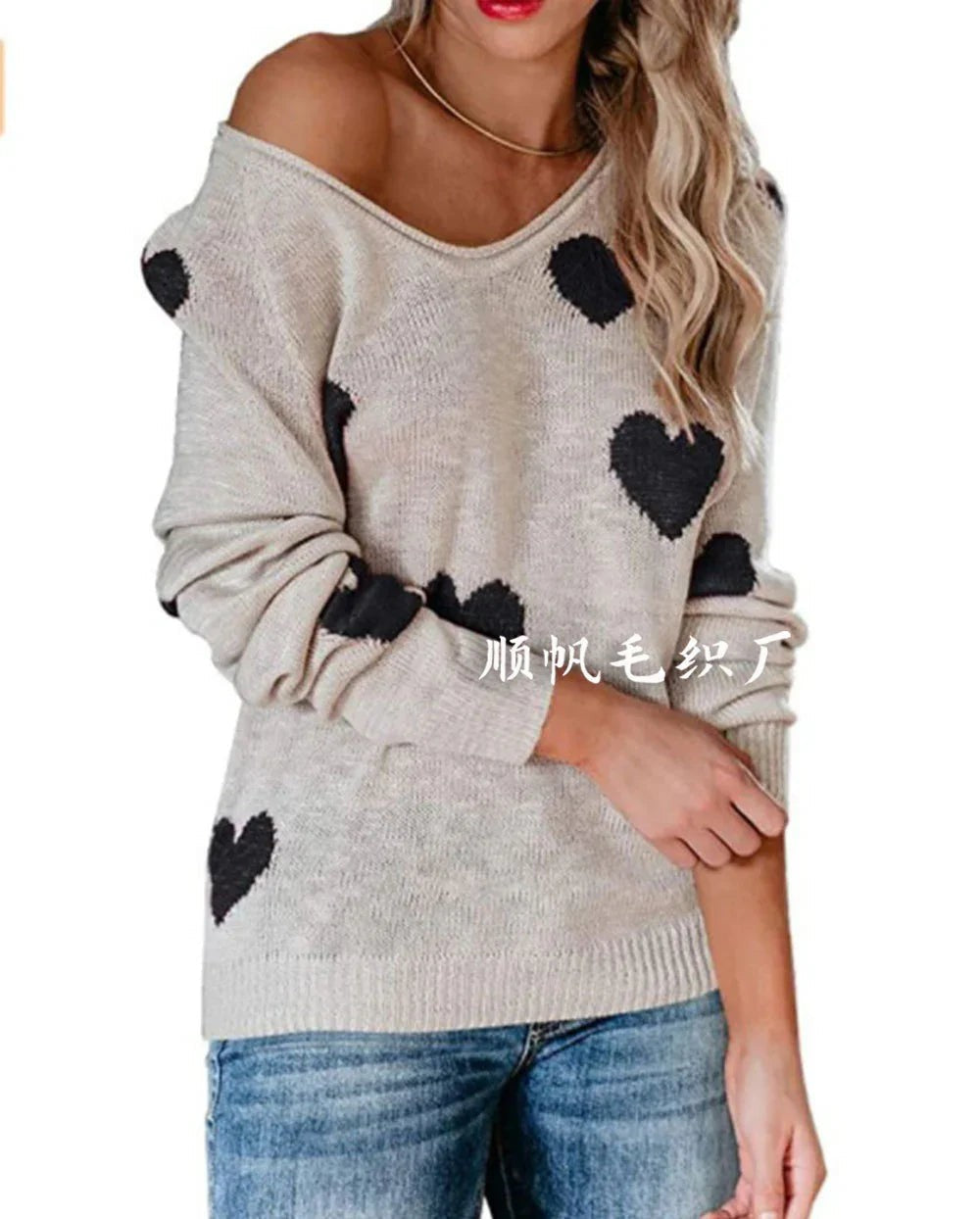 Pull de Noël femme à motif cœur