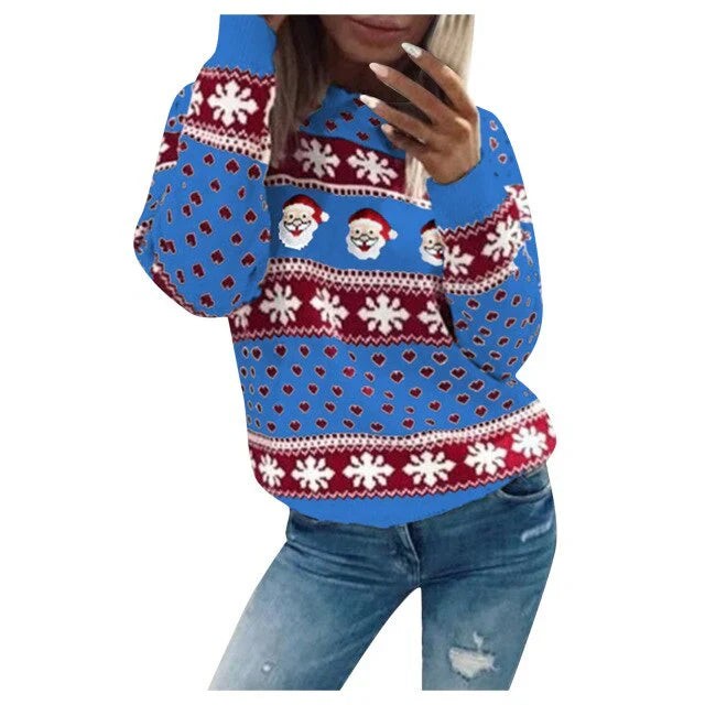 Pull de Noël femme à motifs de Père Noël et de flocons de neige