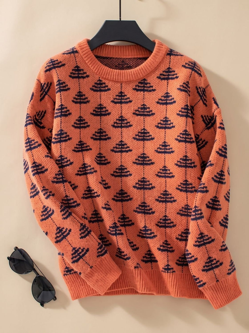 Pull de Noël femme en maille à col rond et motif sapin, coupe ample