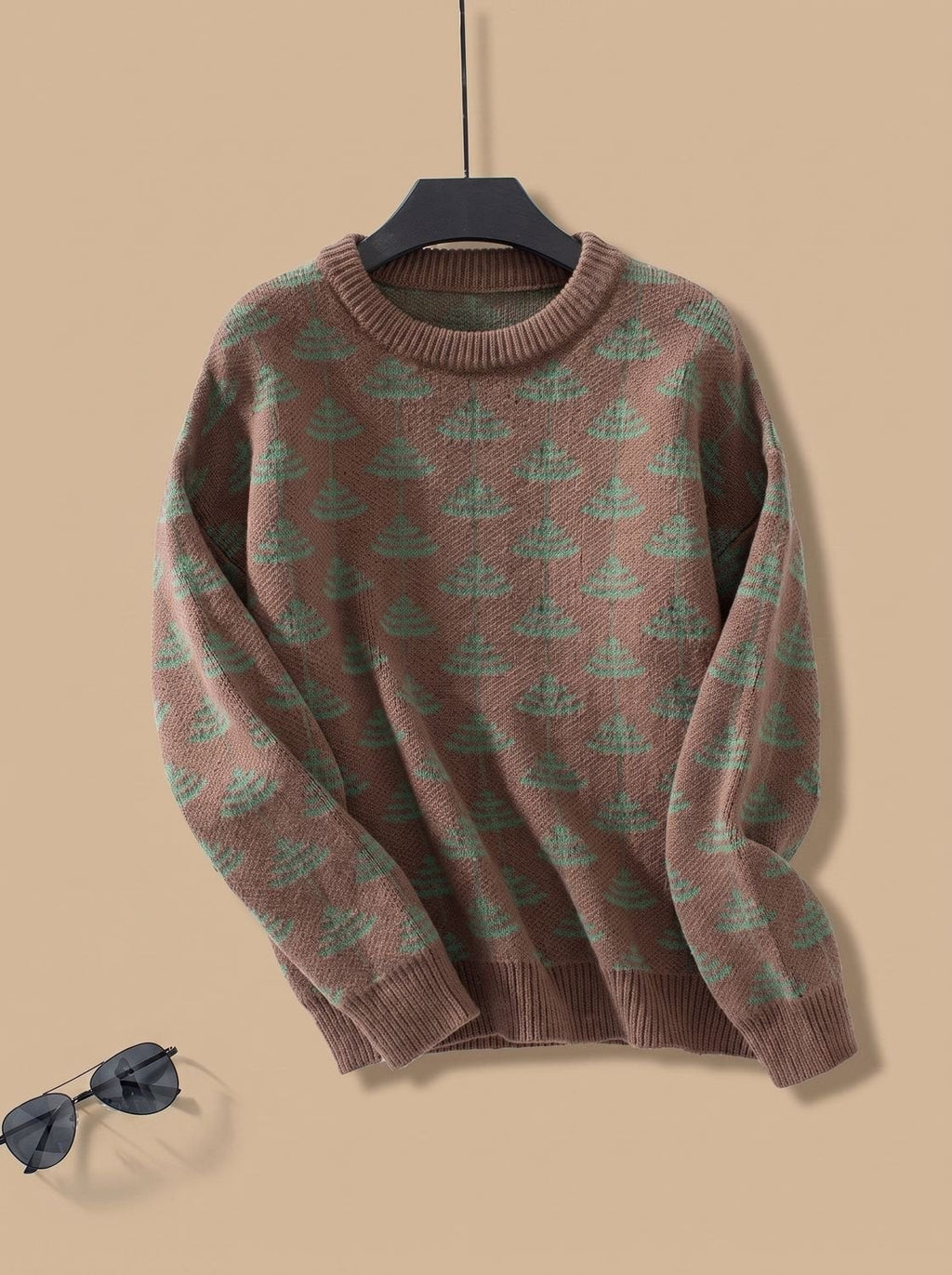 Pull de Noël femme en maille à col rond et motif sapin, coupe ample